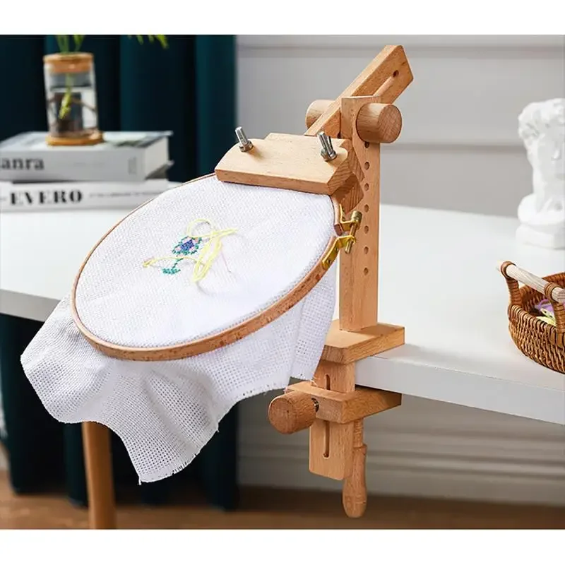 Embroidery Hoop Stand - 360° Rotation Adjustable Desktop Wooden Embroidery