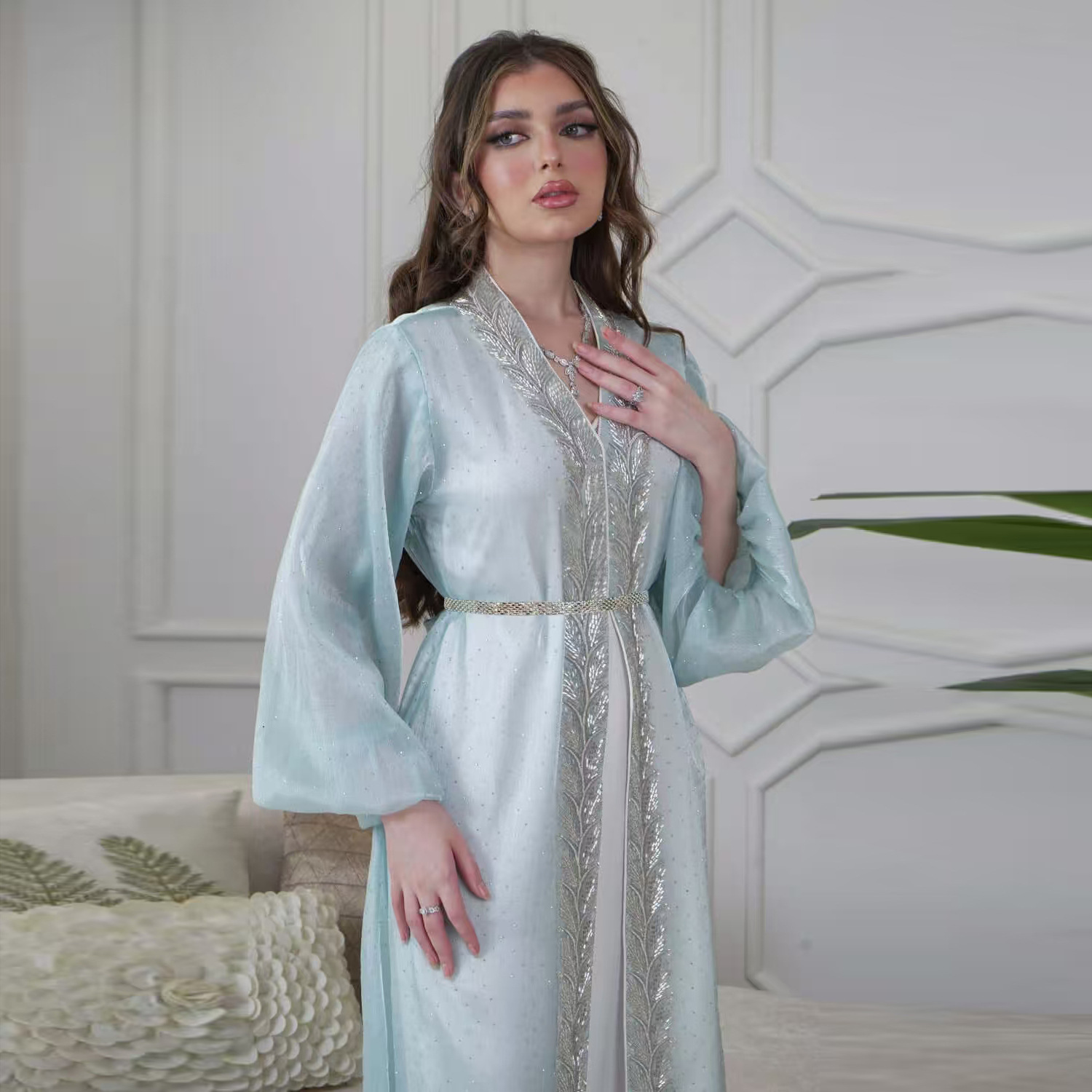 Embroidery Kebaya - Eid Mubarak Djellaba Kimono Cardigan Dubai