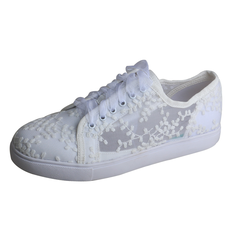 Embroidery Shoes - Wedopus White Sneakers for Women Flat