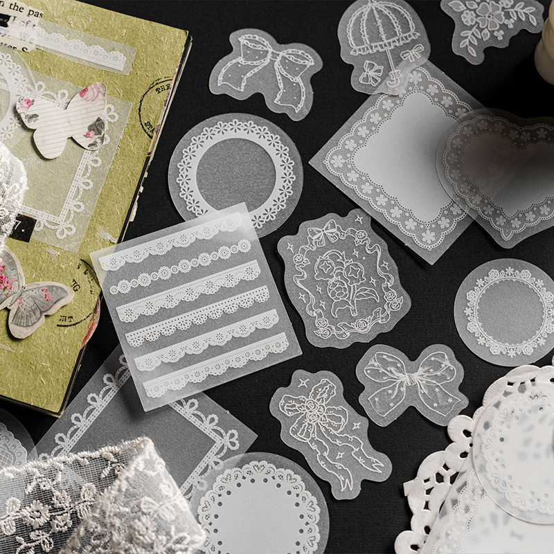 Embroidery Paper - 30pcs/lot White Translucent Lace Sticker Pack,