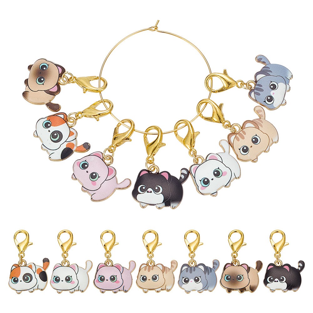 Embroidery Cat - 14Pcs 7 Styles Cat Alloy Enamel