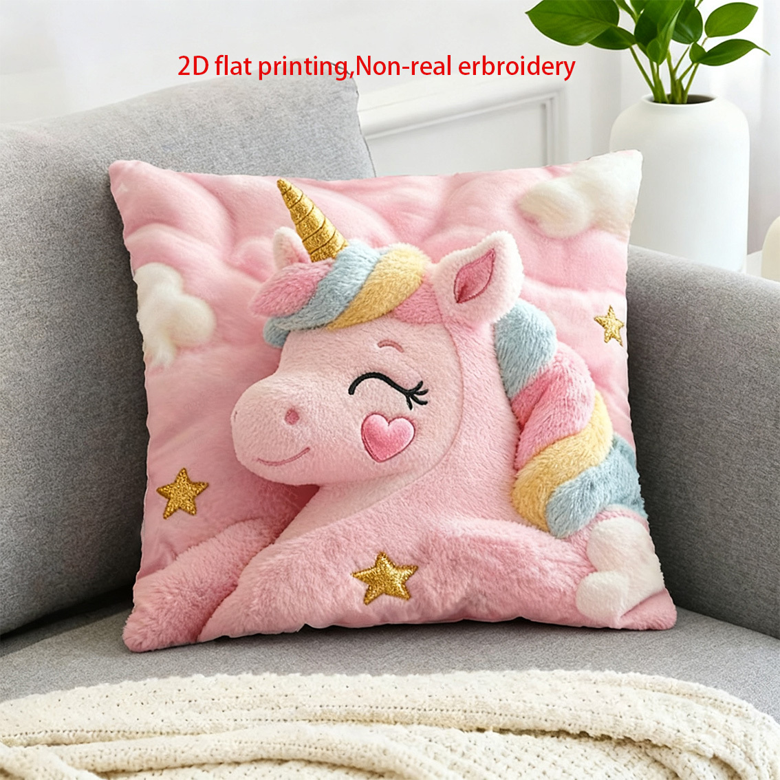 Embroidery Unicorn - VIKAMA Faux 3D Embroidery Unicorn Pillow