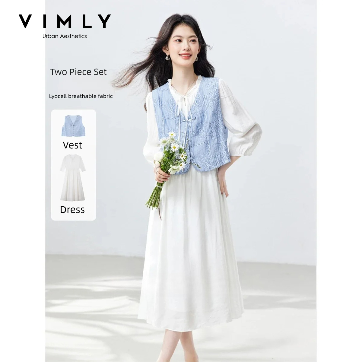 Embroidery Vest - VIMLY Women's Two Piece Set Casual