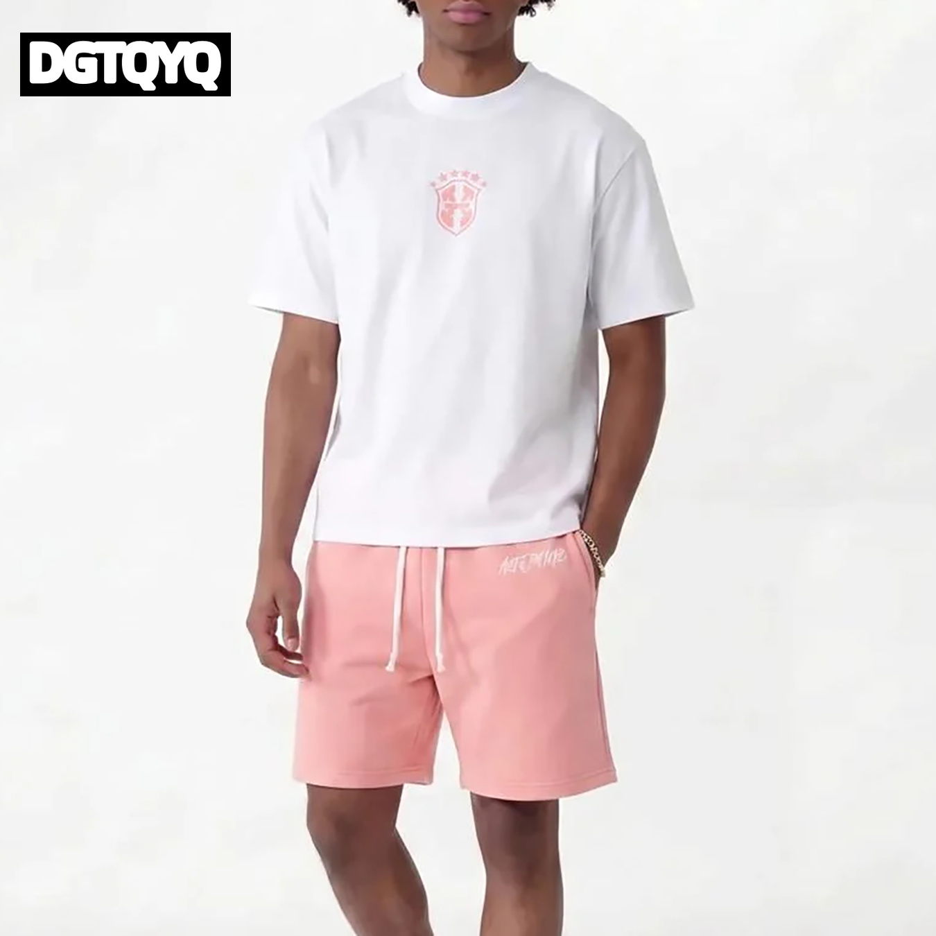 Embroidery Tshirt - Man's Summer New Pink Embroidered Casual