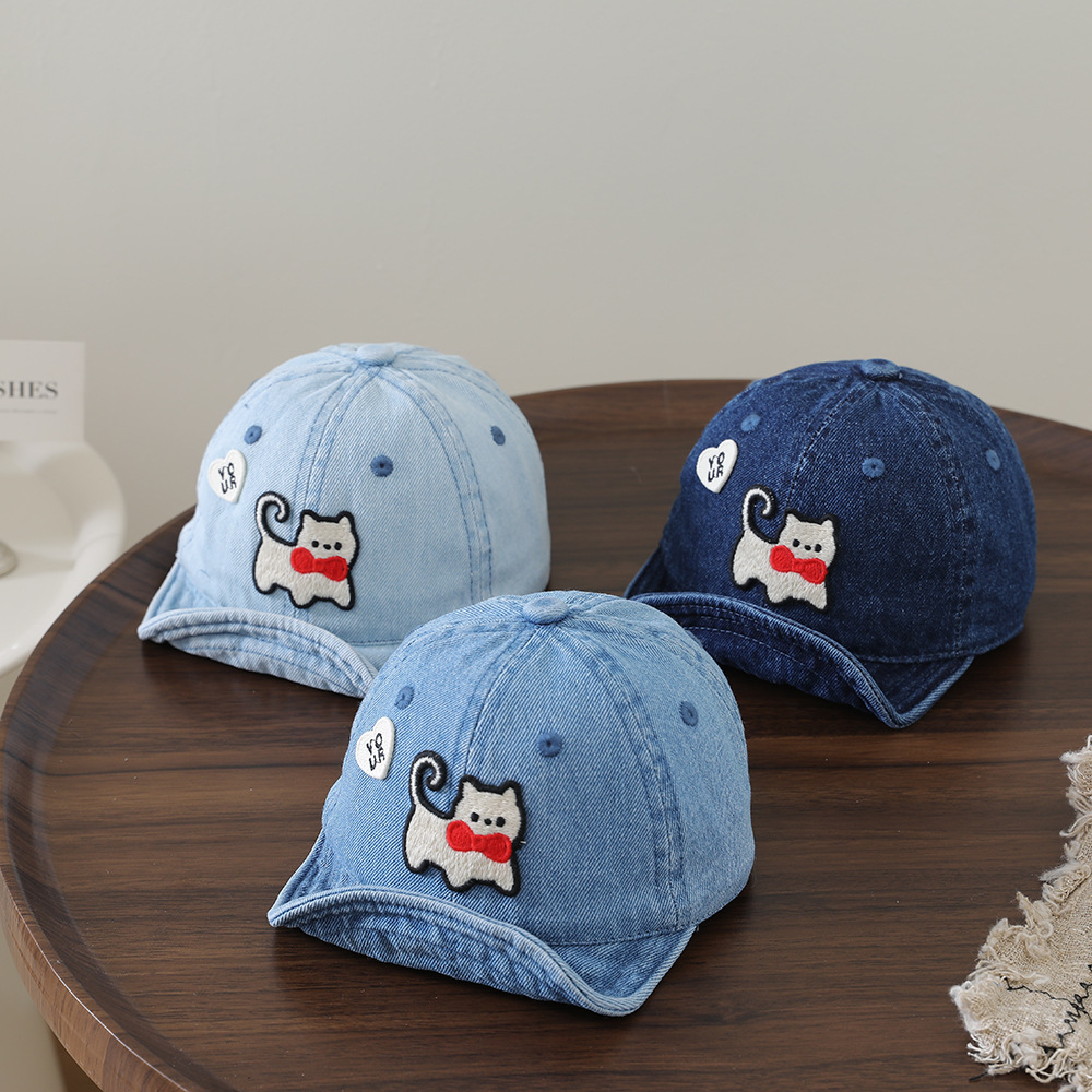 Embroidery Cat - Children's washable denim soft-brimmed baseball cap