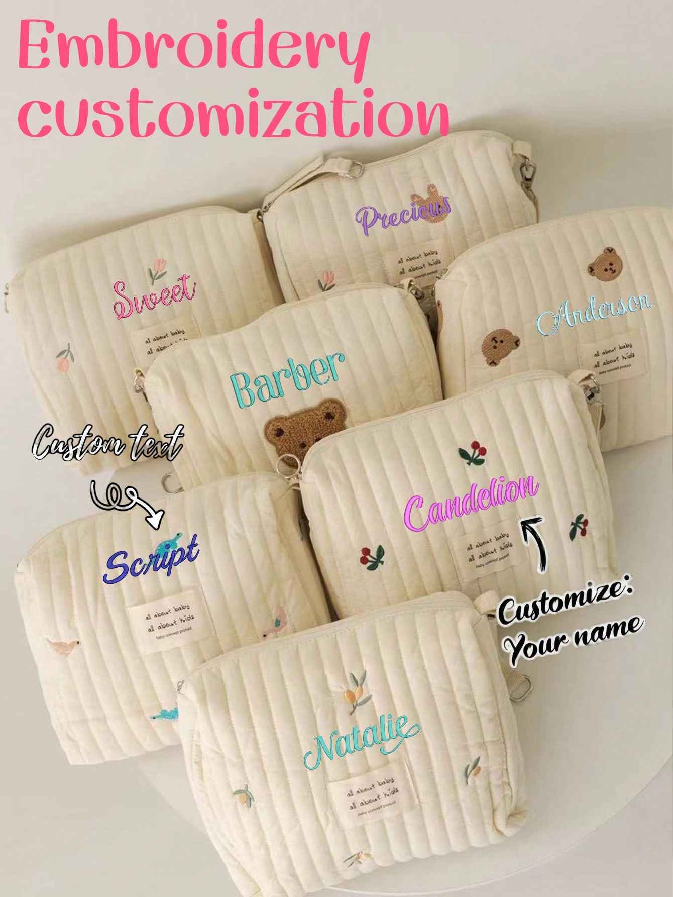 Embroidery And Quilting - Custom Name Embroidery Baby Diaper Bag