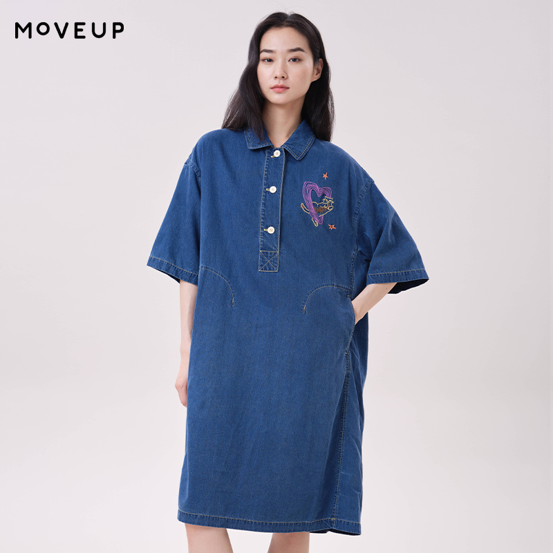 MOVEUP Lyocell Denim Dress Pol - Embroidery Cat 评论和价格