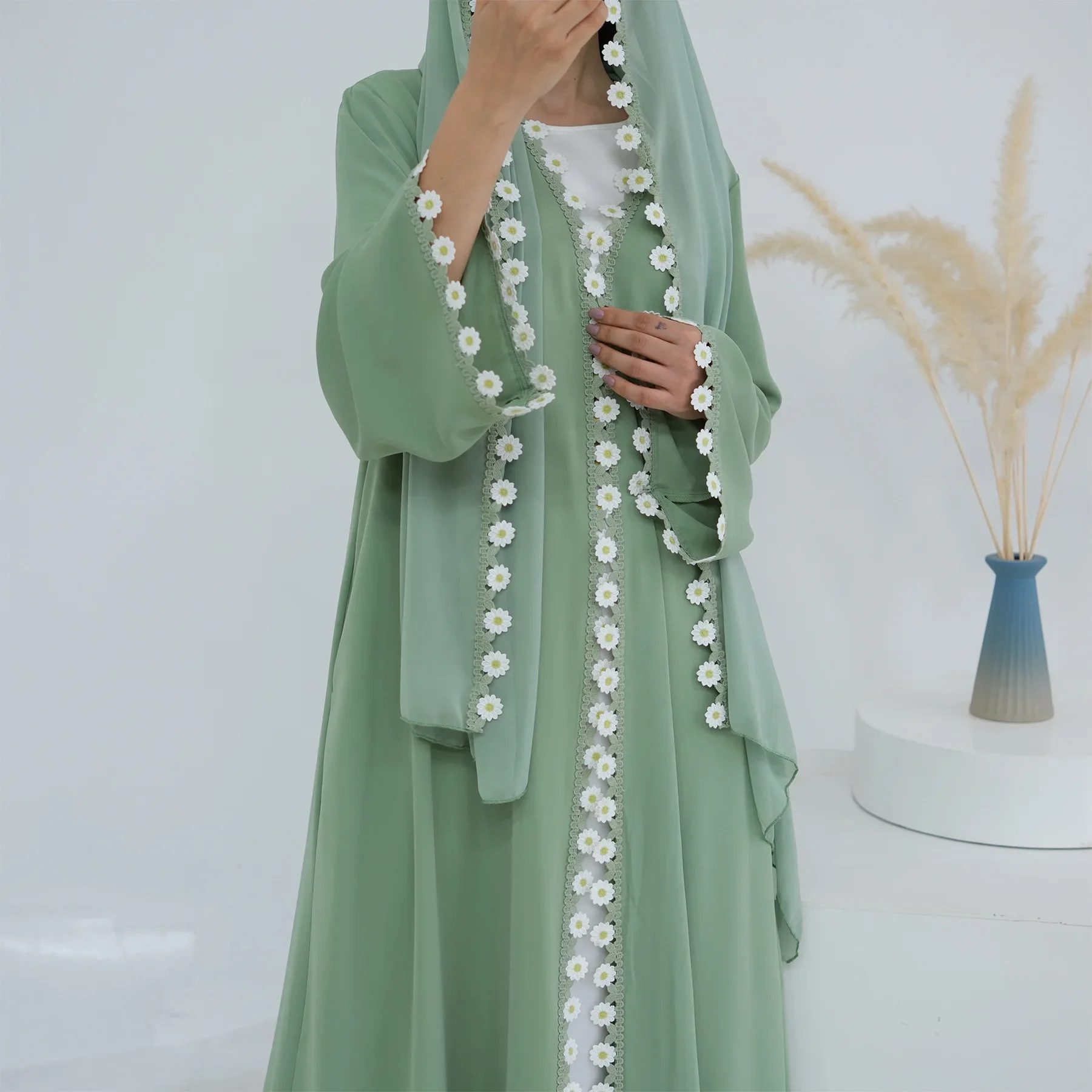 Flower Dubai Abayas Turkey Kaf - Embroidery Kebaya 评论和价格