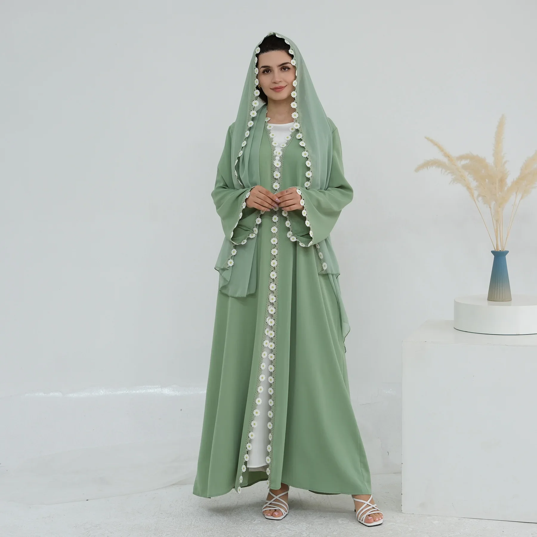 Flower Dubai Abayas Turkey Kaf - Embroidery Kebaya 评论和价格