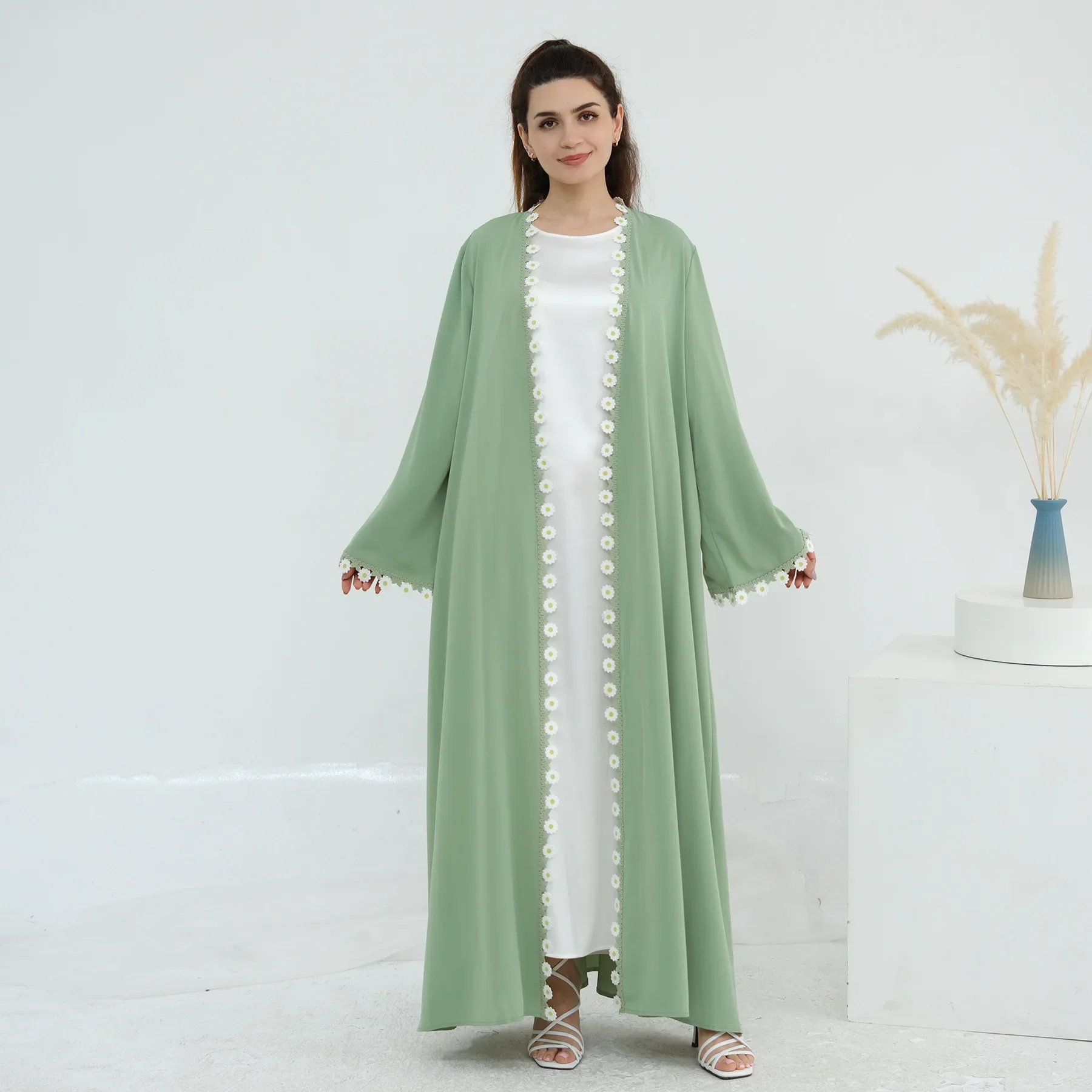 Flower Dubai Abayas Turkey Kaf - Embroidery Kebaya 评论和价格