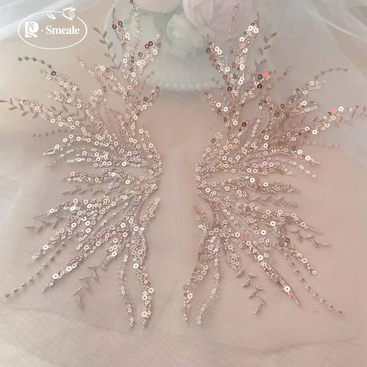 5Pair-2Pair.Rose Gold Sequin T - Embroidery Roses 评论和价格