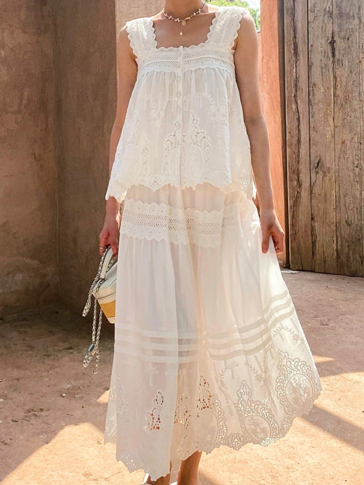 Bohemian White Square-neck Ves - Embroidery Vest 评论和价格