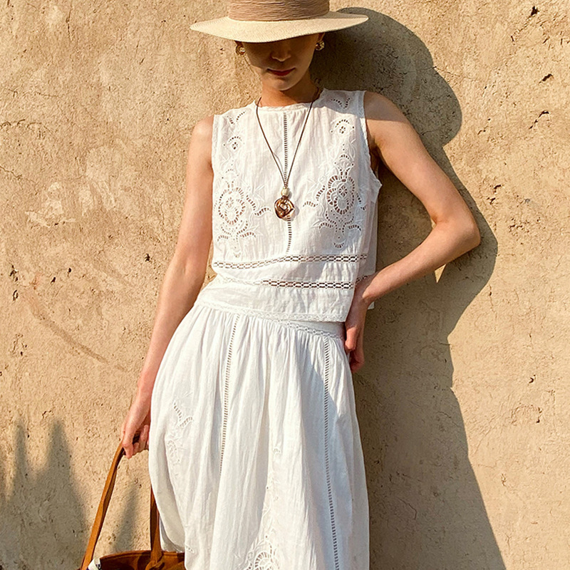 French Designer Boho White Cot - Embroidery Vest 评论和价格