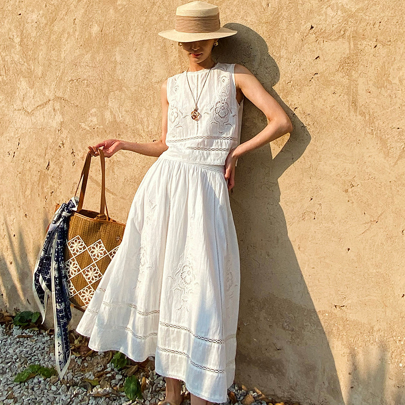 French Designer Boho White Cot - Embroidery Vest 评论和价格