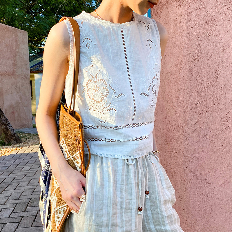 French Designer Boho White Cot - Embroidery Vest 评论和价格