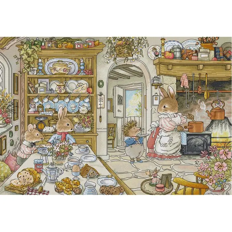 Rabbit's Kitchen Cartoon Anima - Embroidery Kitchen 评论和价格