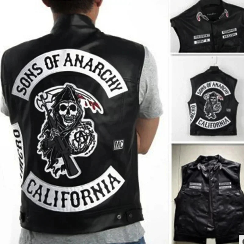 ABC123Leather Men Motorcycle C - Embroidery Vest 评论和价格