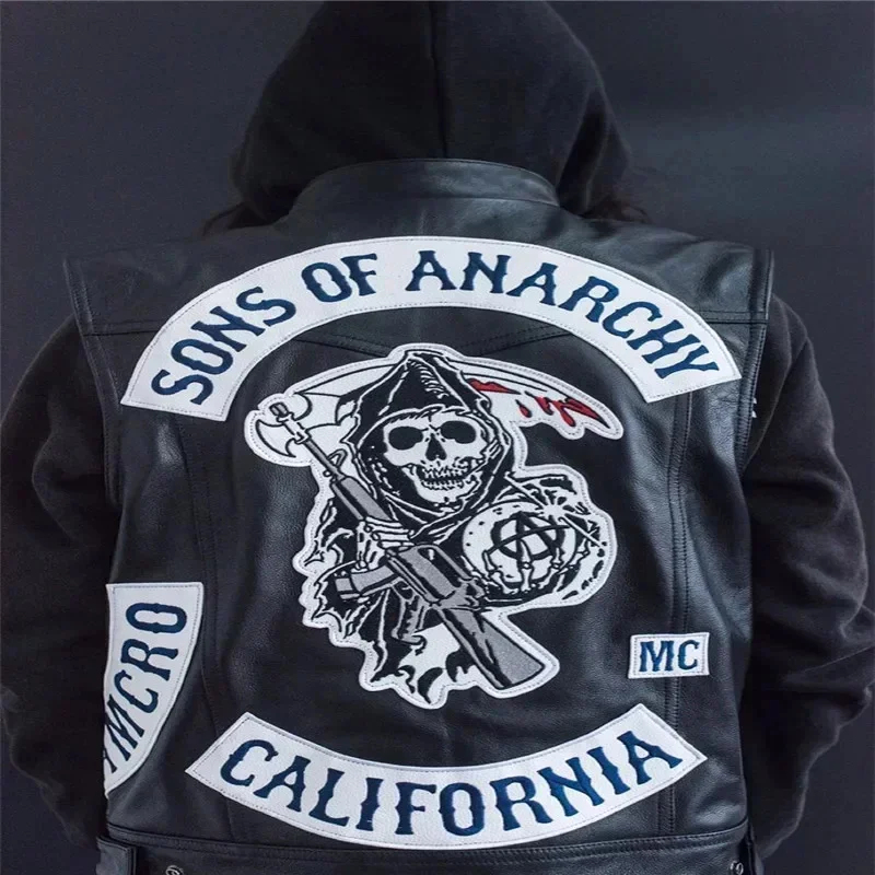 ABC123Leather Men Motorcycle C - Embroidery Vest 评论和价格