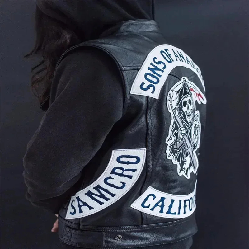 ABC123Leather Men Motorcycle C - Embroidery Vest 评论和价格