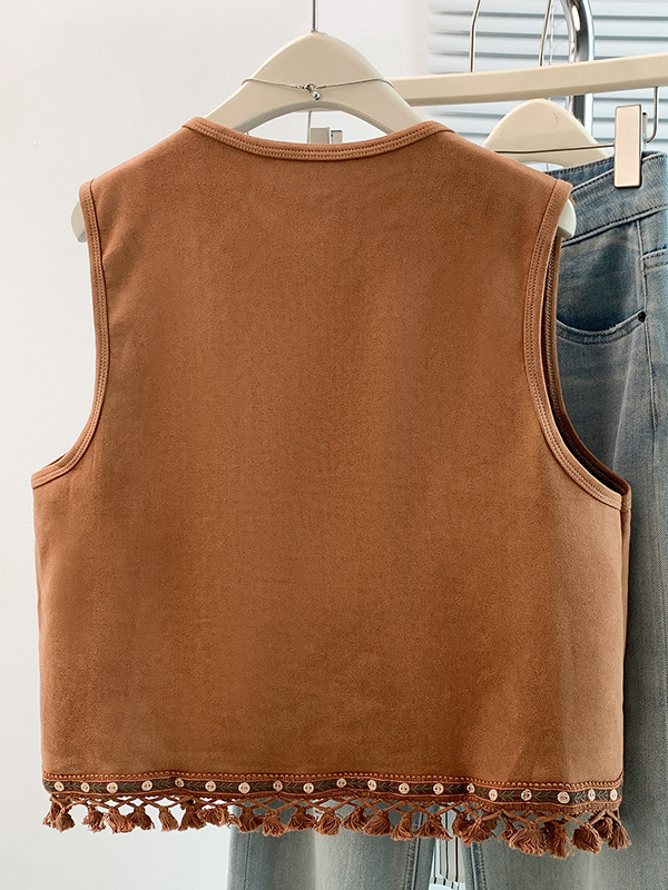 Retro Heavy Embroidery Fringe  - Embroidery Vest 评论和价格