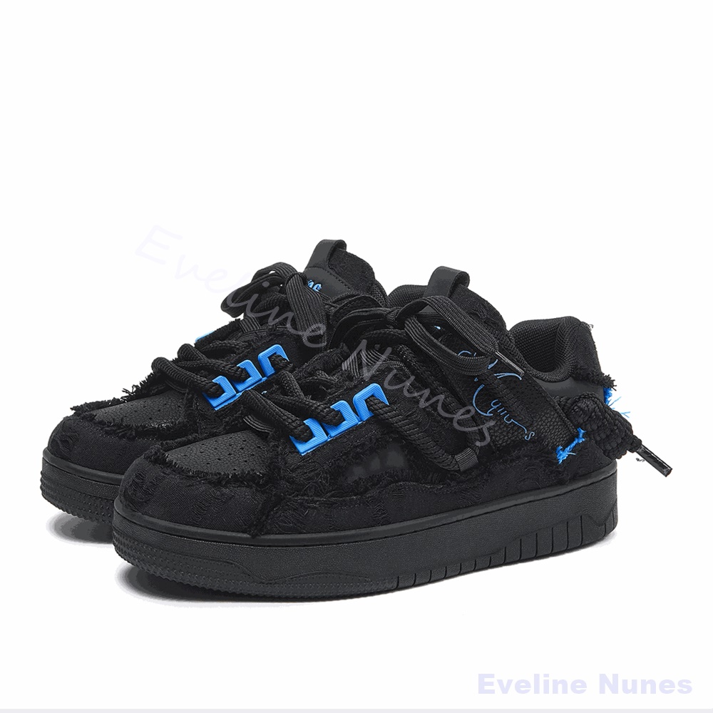 Black Frayed Raw Edge Platform - Embroidery Shoes 评论和价格