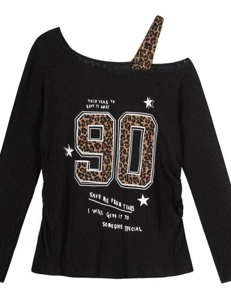 Y2K Patchwork Leopard Print T- - Embroidery Tshirt 评论和价格