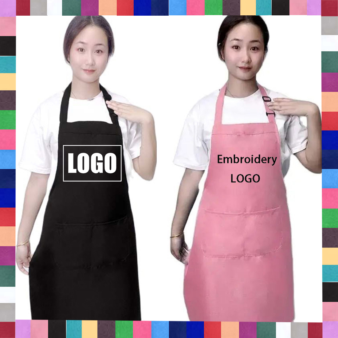 18 Colors Custom LOGO Aprons F - Embroidery Kitchen 评论和价格