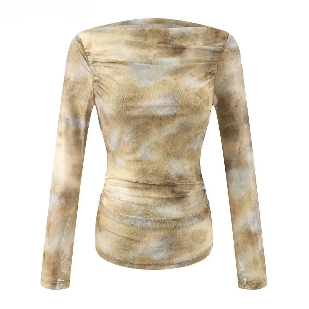 2025 Sexy Tie-Dye Print Ruched - Embroidery Tshirt 评论和价格