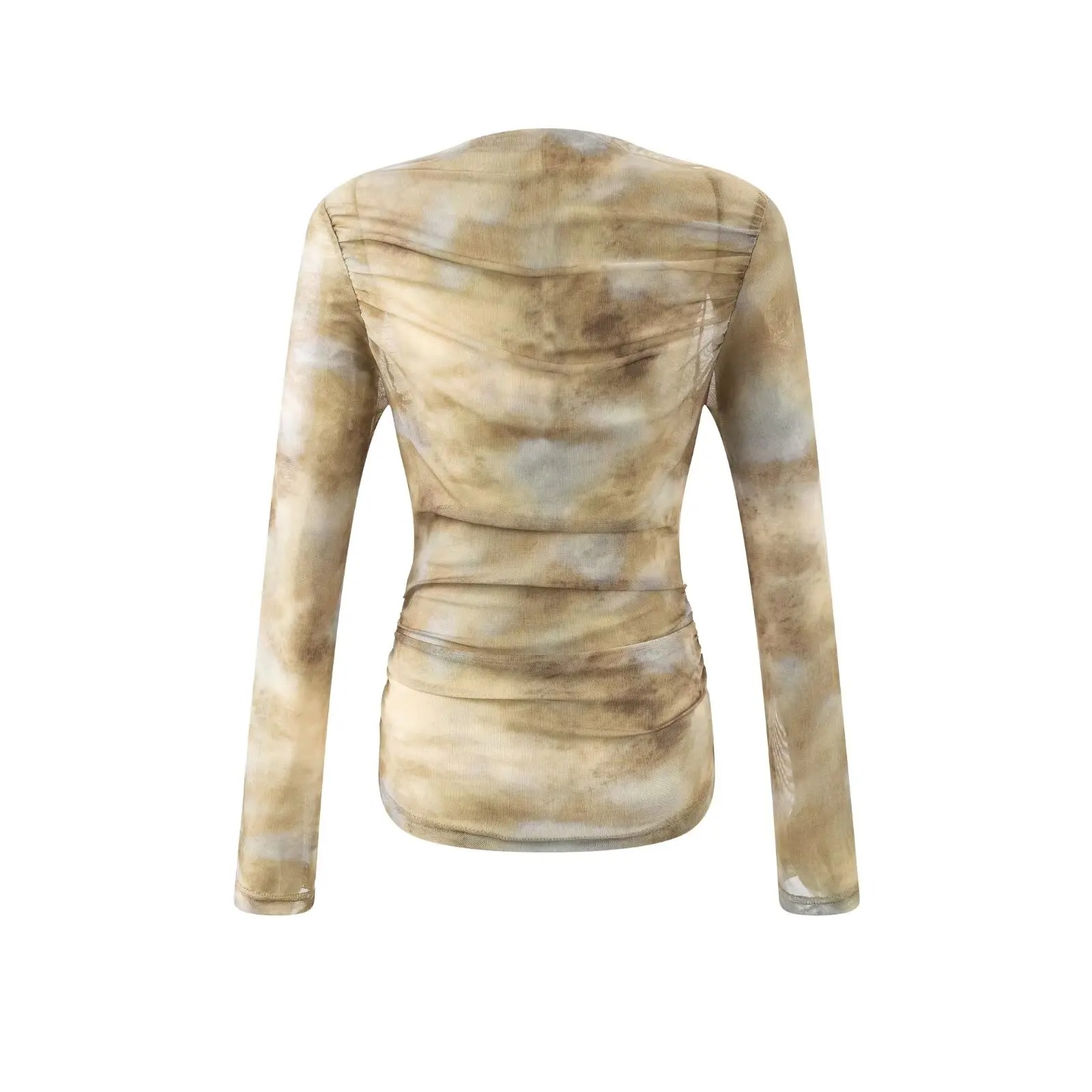 2025 Sexy Tie-Dye Print Ruched - Embroidery Tshirt 评论和价格
