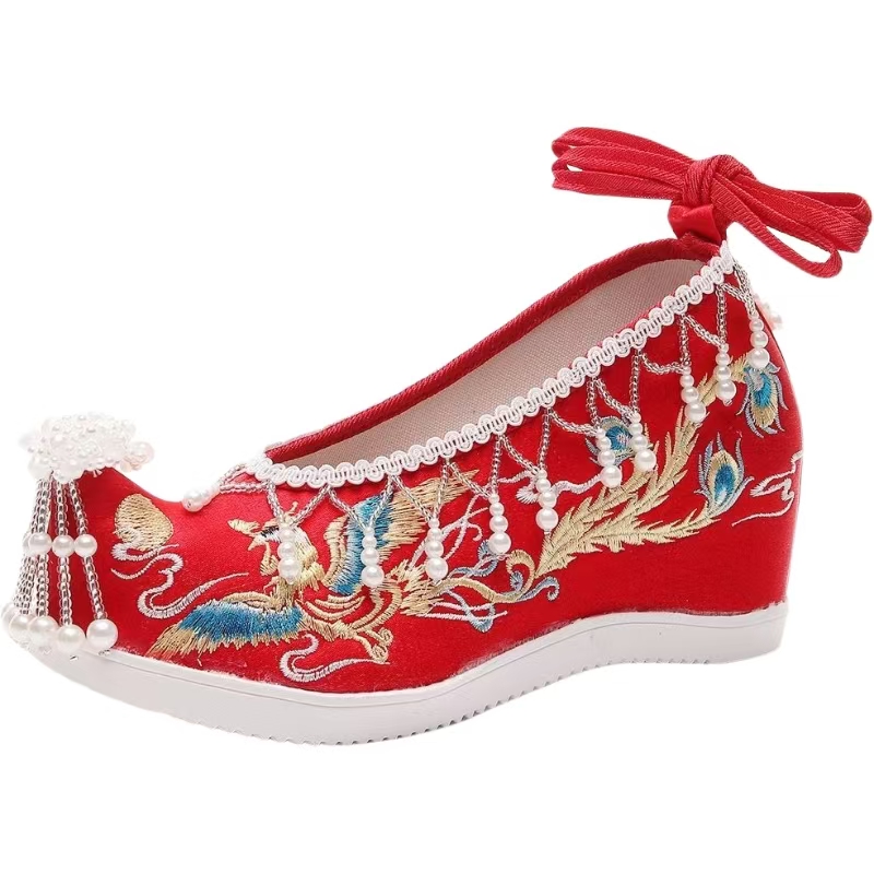 Women New Red Embroidered Wedd - Embroidery Shoes 评论和价格