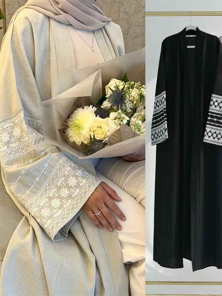 Ramadan Eid Black Open Kimono  - Embroidery Kebaya 评论和价格
