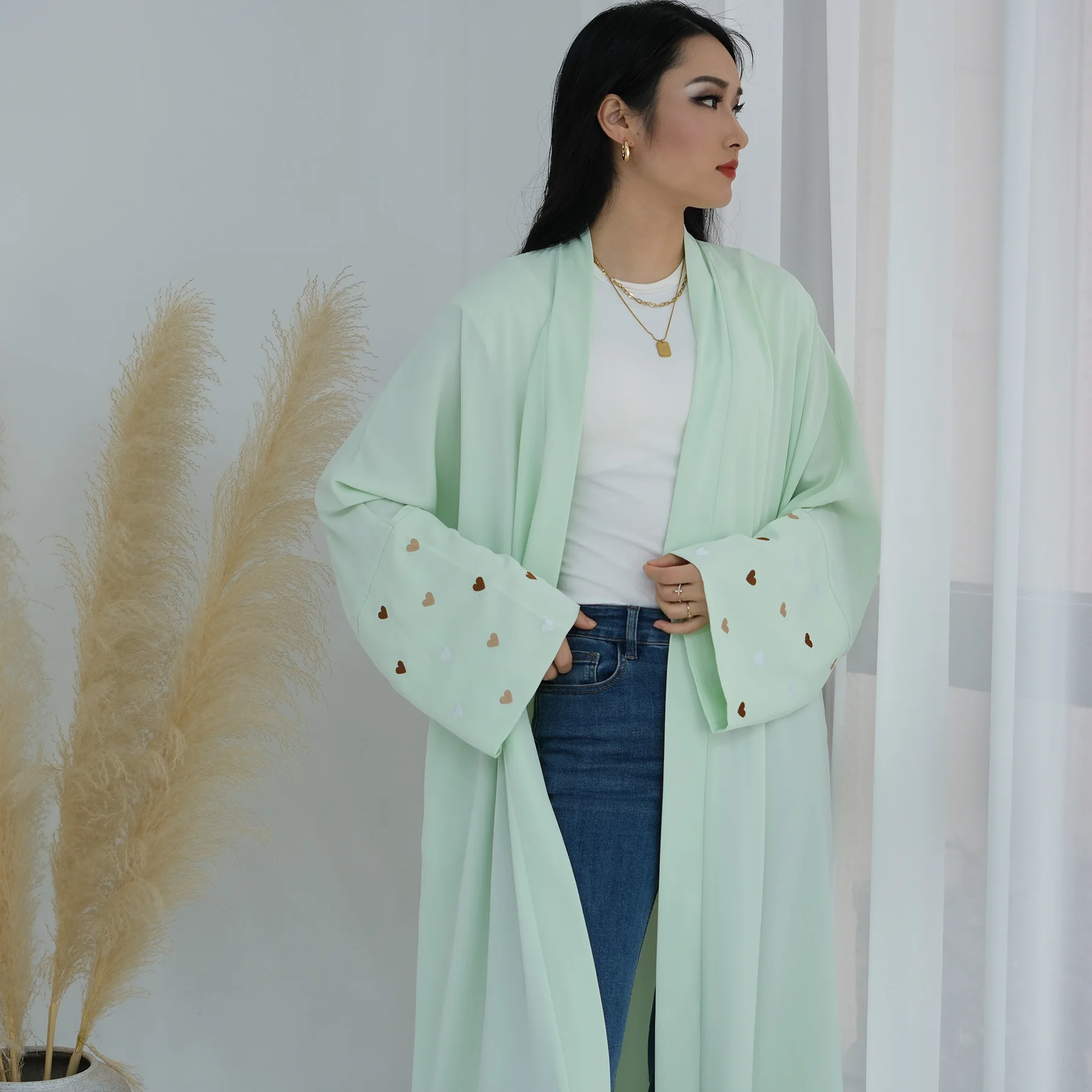 Eid Heart Embroidery Long Robe - Embroidery Kebaya 评论和价格
