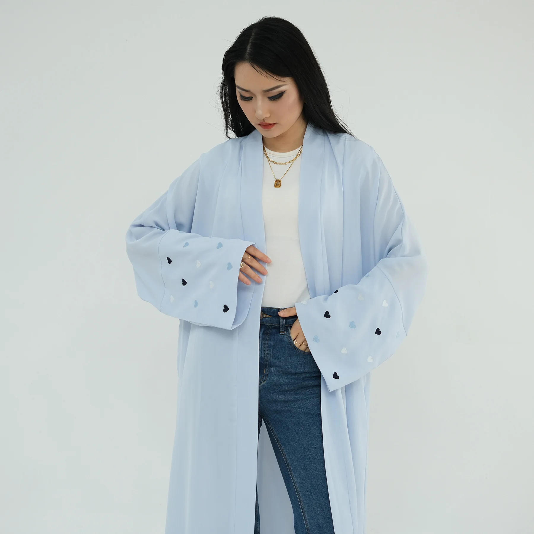 Eid Heart Embroidery Long Robe - Embroidery Kebaya 评论和价格