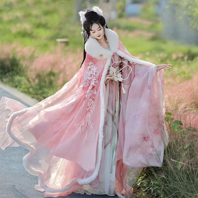 Pink&Red Hanfu Cloak Dress Wom - Embroidery Xmas 评论和价格