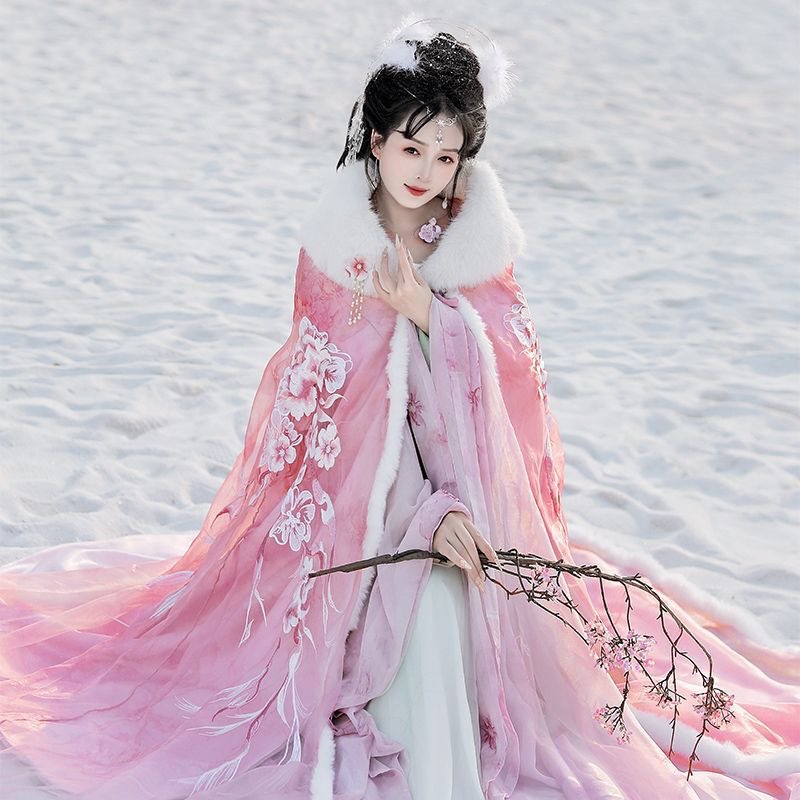 Pink&Red Hanfu Cloak Dress Wom - Embroidery Xmas 评论和价格