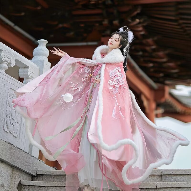 Pink&Red Hanfu Cloak Dress Wom - Embroidery Xmas 评论和价格