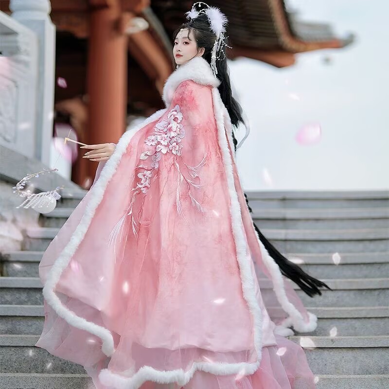 Pink&Red Hanfu Cloak Dress Wom - Embroidery Xmas 评论和价格